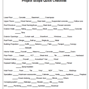 Free Construction Estimating Scope Checklist (PDF)